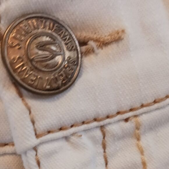 Seven7 Roll up Shorts Ivory with Gold Stitching Sz 27 Jeans - Picture 6 of 12